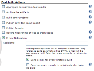 Jenkins Post-build Actions of the Job