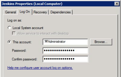 Jenkins Service Logon Account