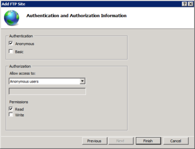 FTP Authentication and Authorization Information
