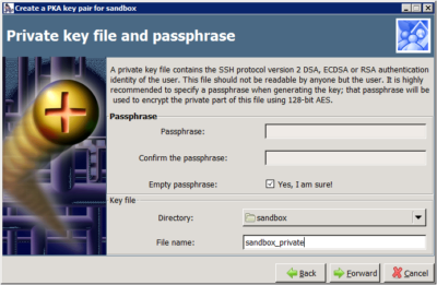 Copssh - Create a PKA key pair - Private key file and passphrase