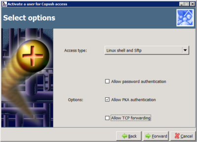 Copssh Control Panel – Select options