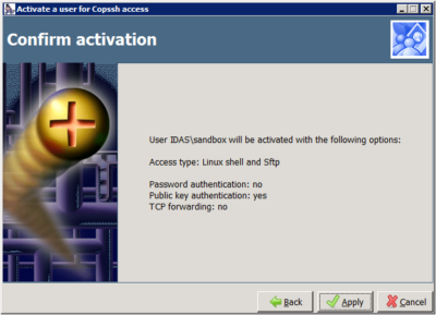 Copssh Control Panel – Confirm activation