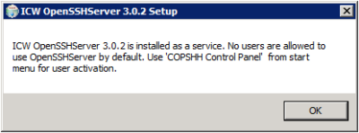 Copssh Setup - OpenSSH Server Inform