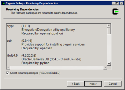 Cygwin Setup - Resolving Dependencies