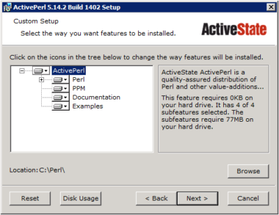 ActivePerl Setup - Select Options