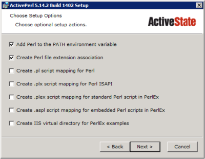 ActivePerl Setup - Select Options